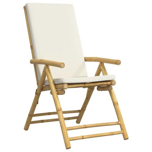 vidaXL 3 Piece Folding Bistro set with Cream White Cushions Bamboo by vidaXL