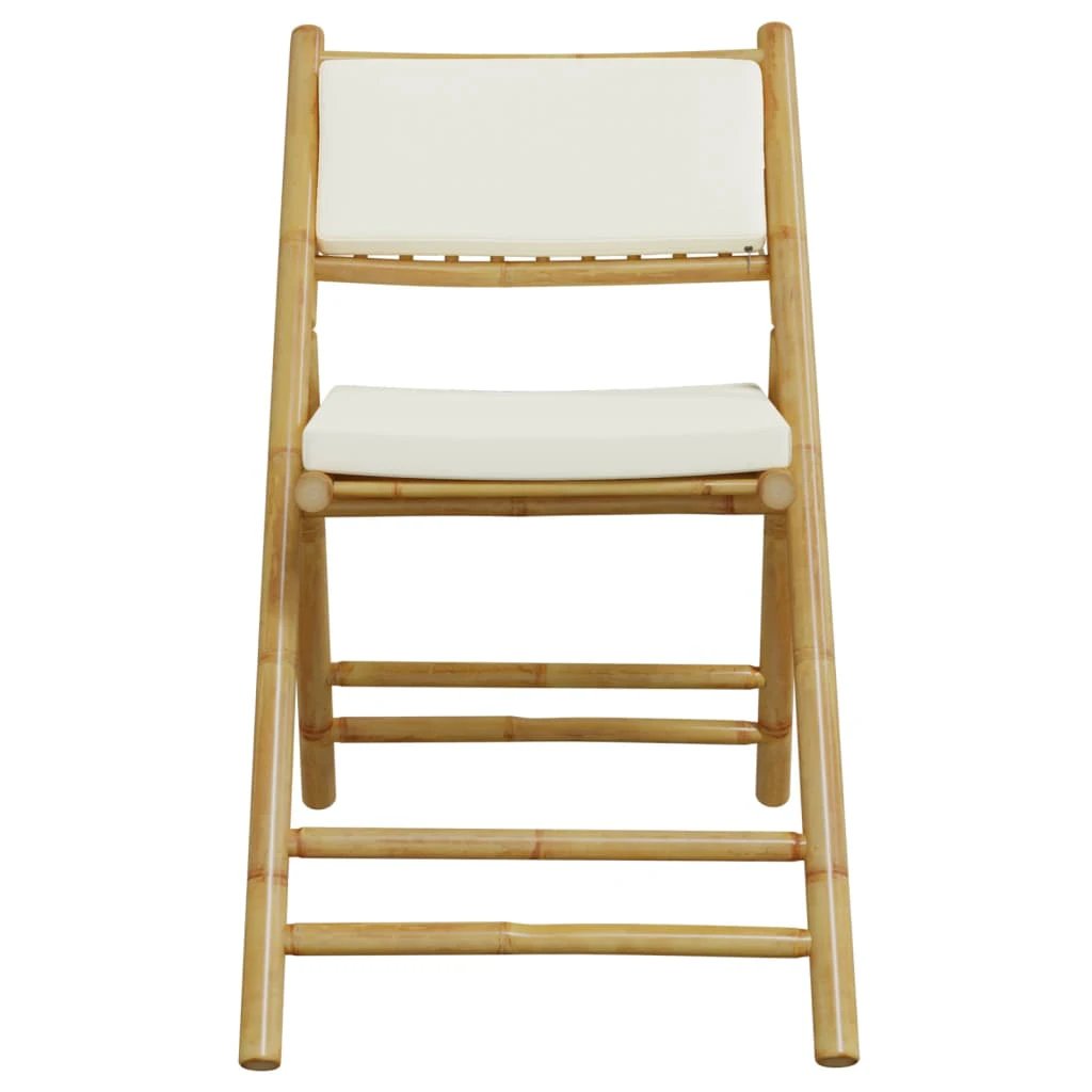 vidaXL 5 Piece Folding Bistro set with Cream White Cushions Bamboo by vidaXL