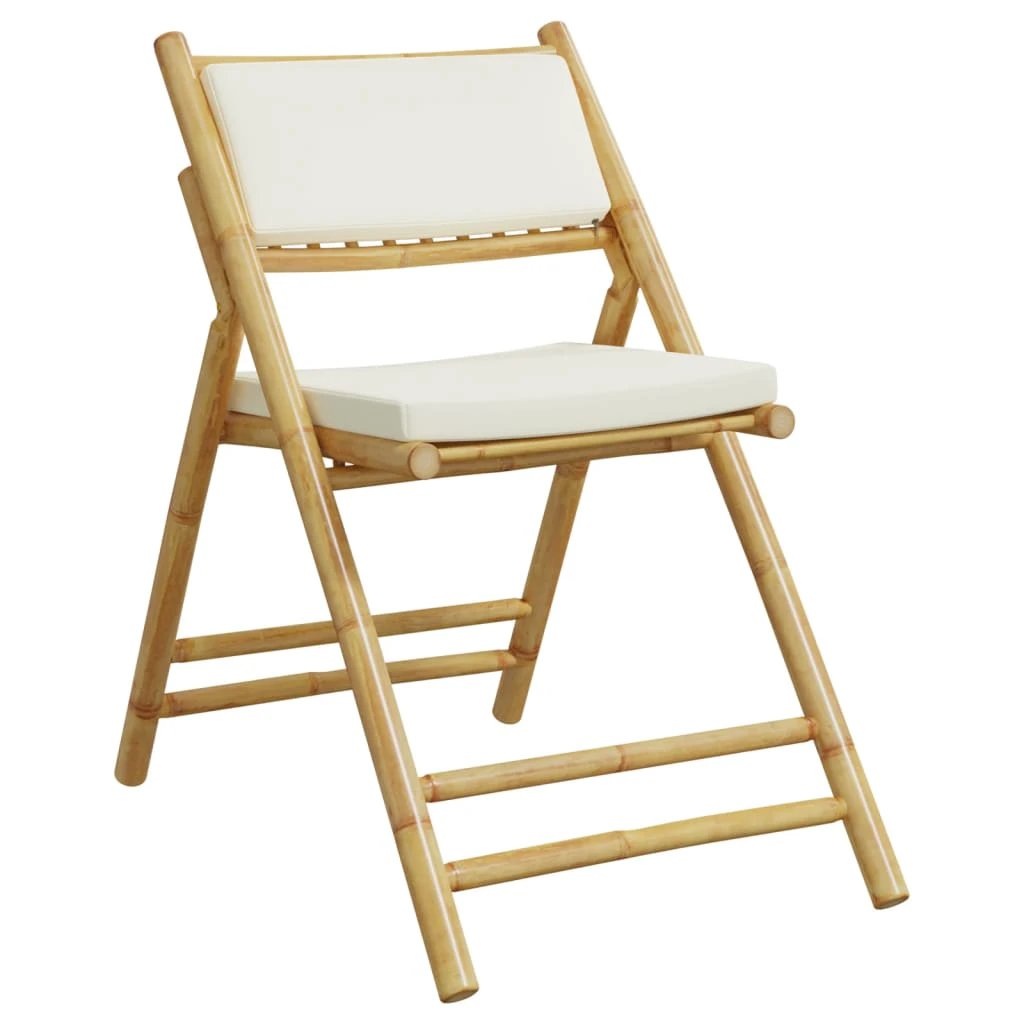 vidaXL 5 Piece Folding Bistro set with Cream White Cushions Bamboo by vidaXL