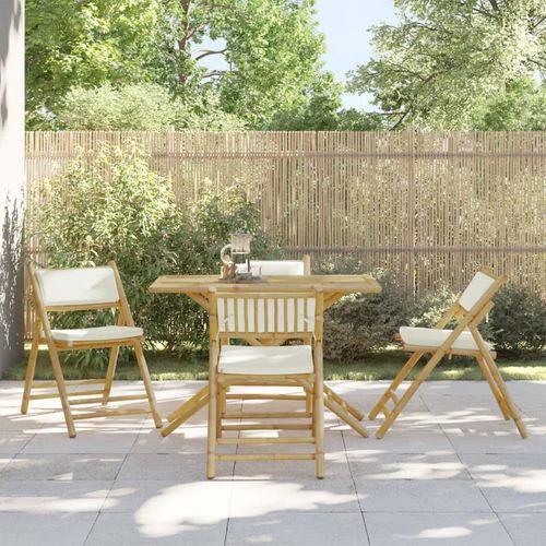 vidaXL 5 Piece Folding Bistro set with Cream White Cushions Bamboo - Bistro Sets