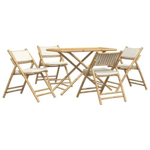 vidaXL 5 Piece Folding Bistro set with Cream White Cushions Bamboo by vidaXL