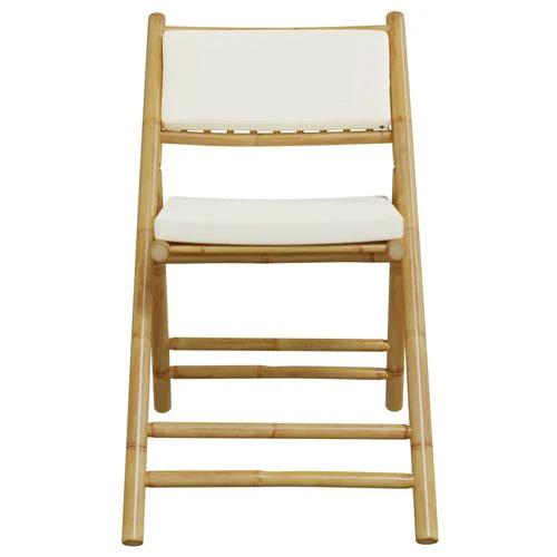 vidaXL 5 Piece Folding Bistro set with Cream White Cushions Bamboo - Bistro Sets