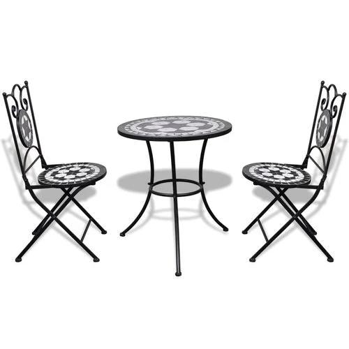 vidaXL 3 Piece Bistro Set Ceramic Tile Black and White - Bistro Sets