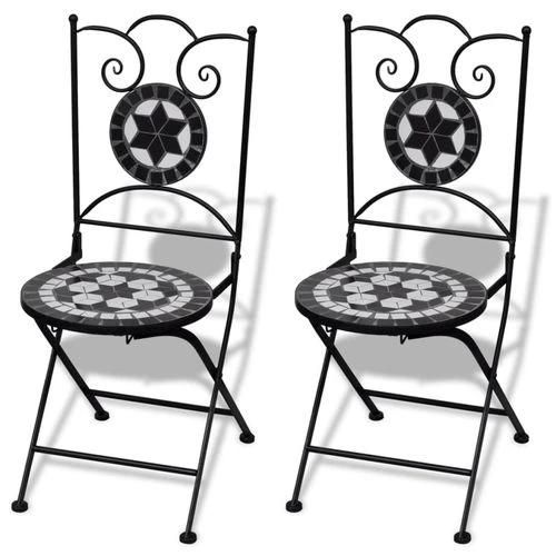 vidaXL 3 Piece Bistro Set Ceramic Tile Black and White - Bistro Sets