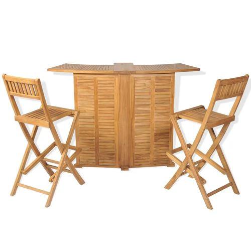 3 Piece Bistro Set with Folding Chairs Solid Teak Wood by vidaXL