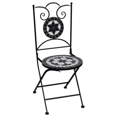 vidaXL 3 Piece Mosaic Bistro Set Ceramic Tile Black and White - Bistro Sets