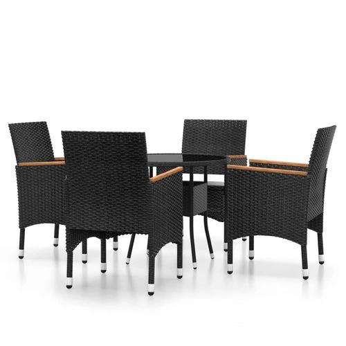 5 Piece Garden Bistro Set Poly Rattan and Tempered Glass Black by vidaXL