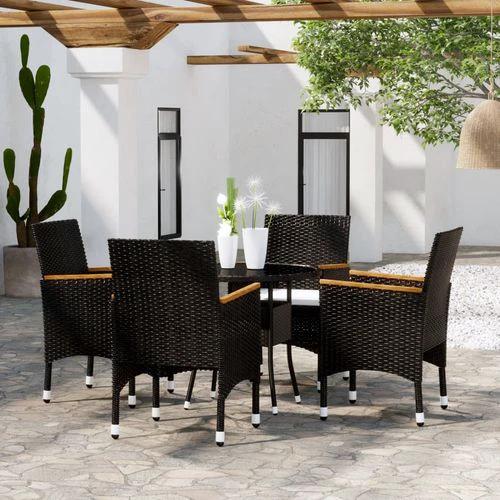 5 Piece Garden Bistro Set Poly Rattan and Tempered Glass Black by vidaXL