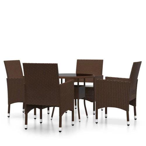 vidaXL 5 Piece Garden Bistro Set Poly Rattan and Tempered Glass Brown - Bistro Sets