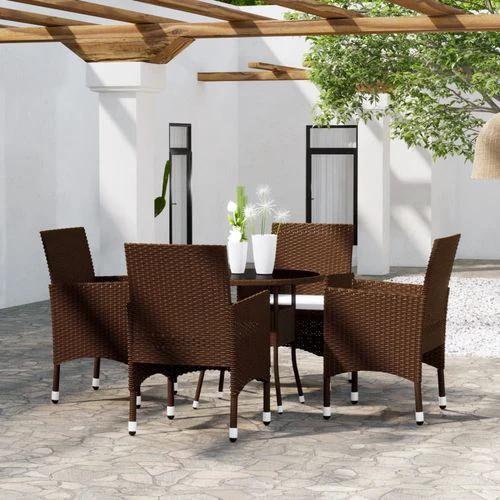 vidaXL 5 Piece Garden Bistro Set Poly Rattan and Tempered Glass Brown - Bistro Sets