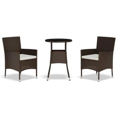 vidaXL 3 Piece Garden Bistro Set with Cushions Brown Poly Rattan - Bistro Sets