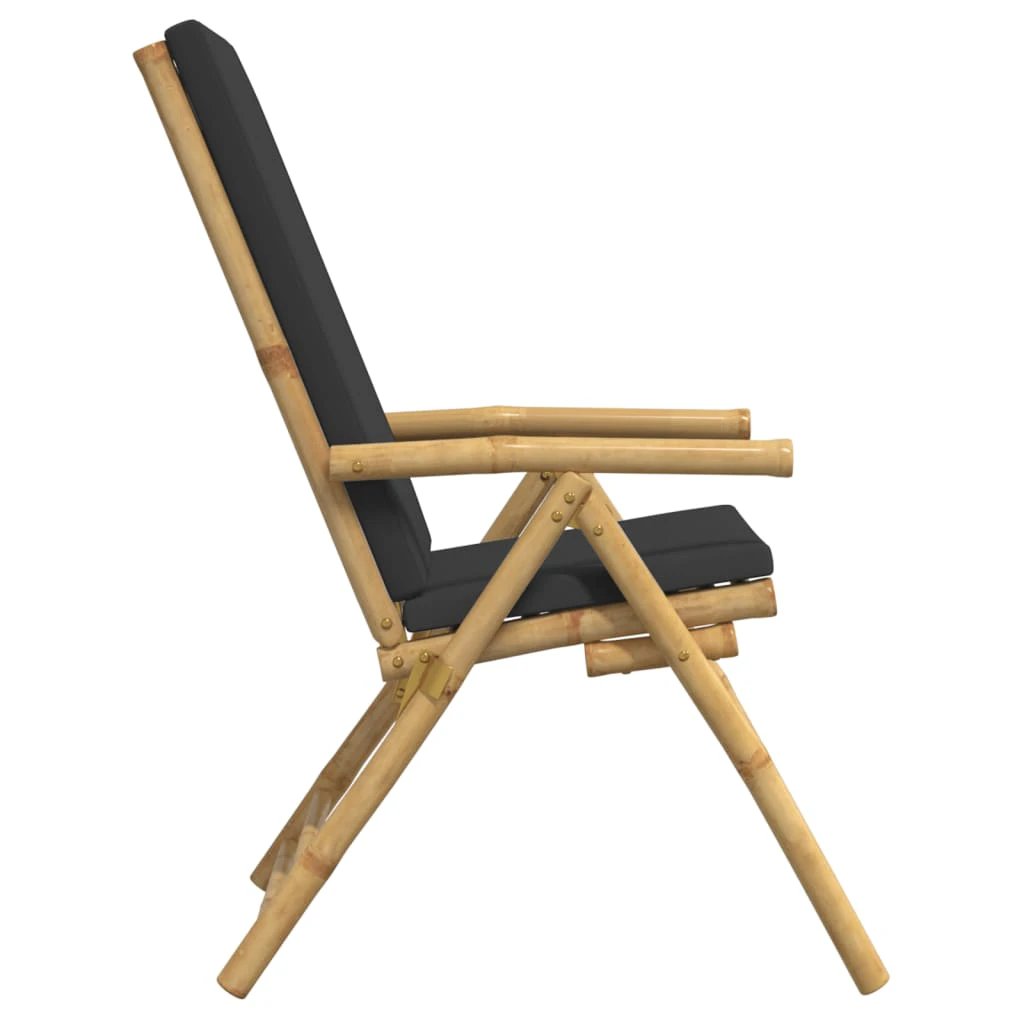 vidaXL 4 Piece Folding Bistro Chairs with Cream White Cushions Bamboo - Bistro Sets