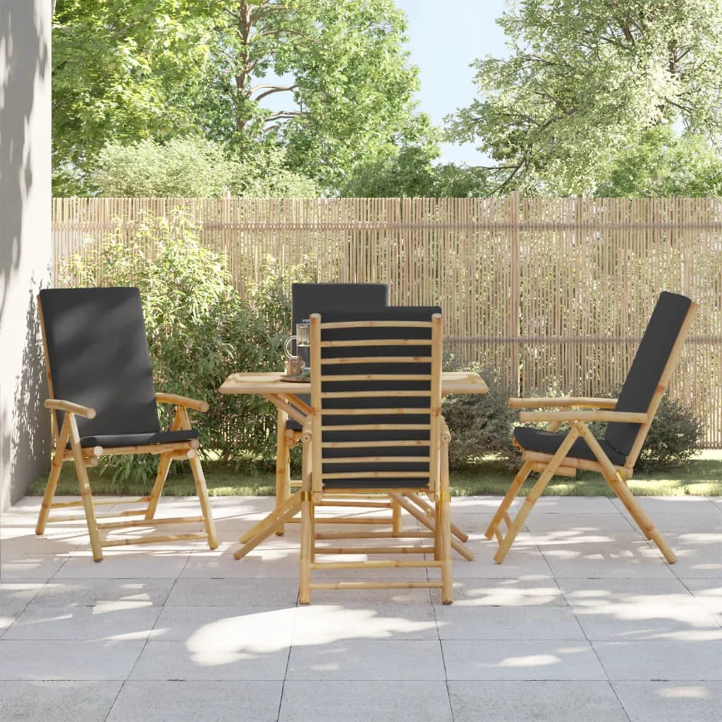 vidaXL 4 Piece Folding Bistro Chairs with Cream White Cushions Bamboo by vidaXL