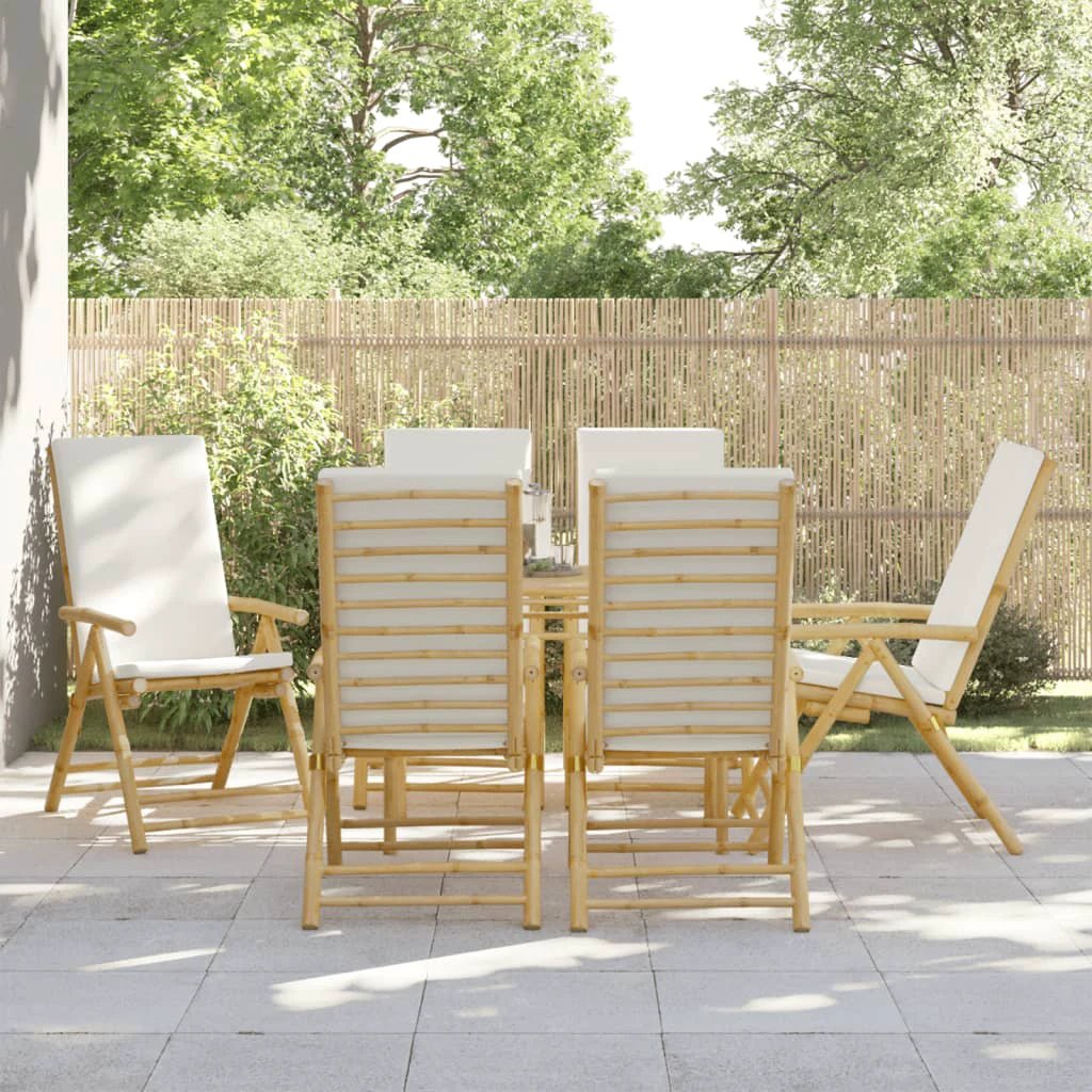 vidaXL 4 Piece Folding Bistro Chairs with Cream White Cushions Bamboo - Bistro Sets