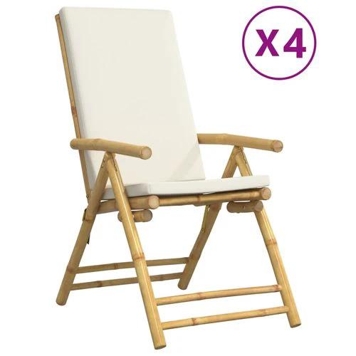 vidaXL 4 Piece Folding Bistro Chairs with Cream White Cushions Bamboo by vidaXL