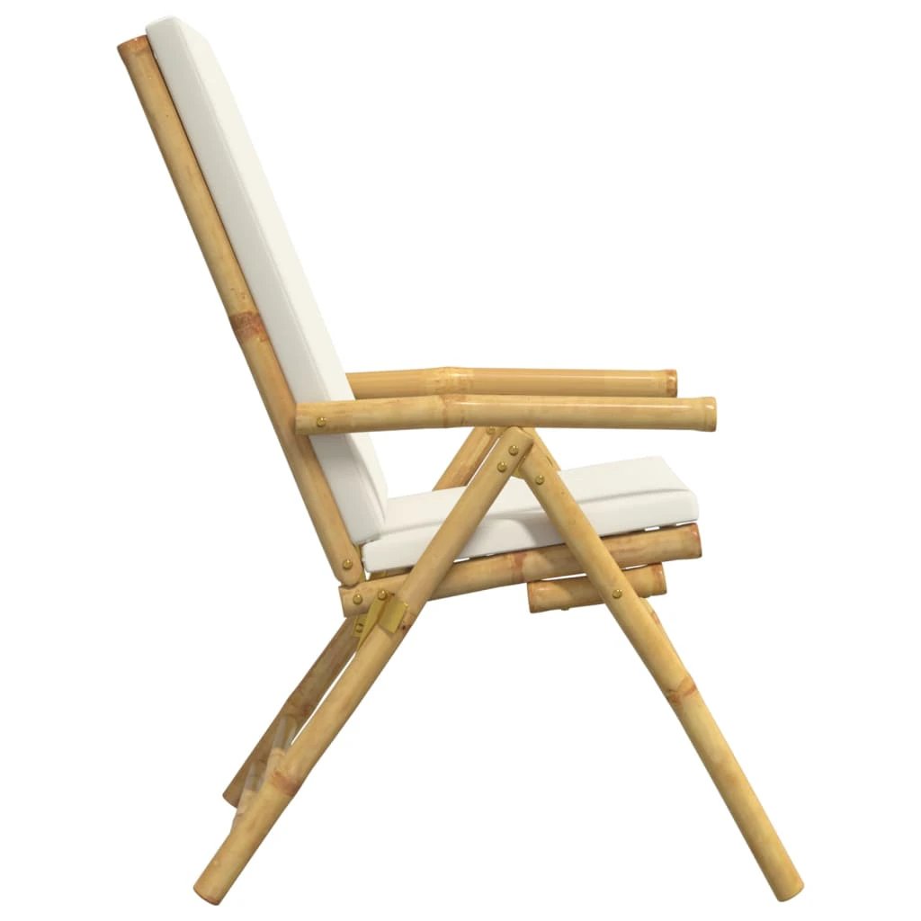 vidaXL 4 Piece Folding Bistro Chairs with Cream White Cushions Bamboo - Bistro Sets