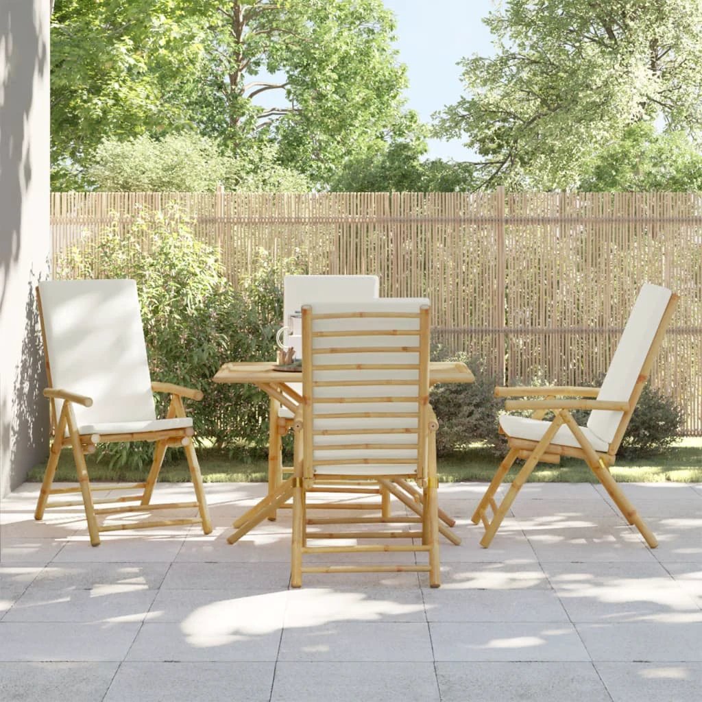 vidaXL 4 Piece Folding Bistro Chairs with Cream White Cushions Bamboo - Bistro Sets