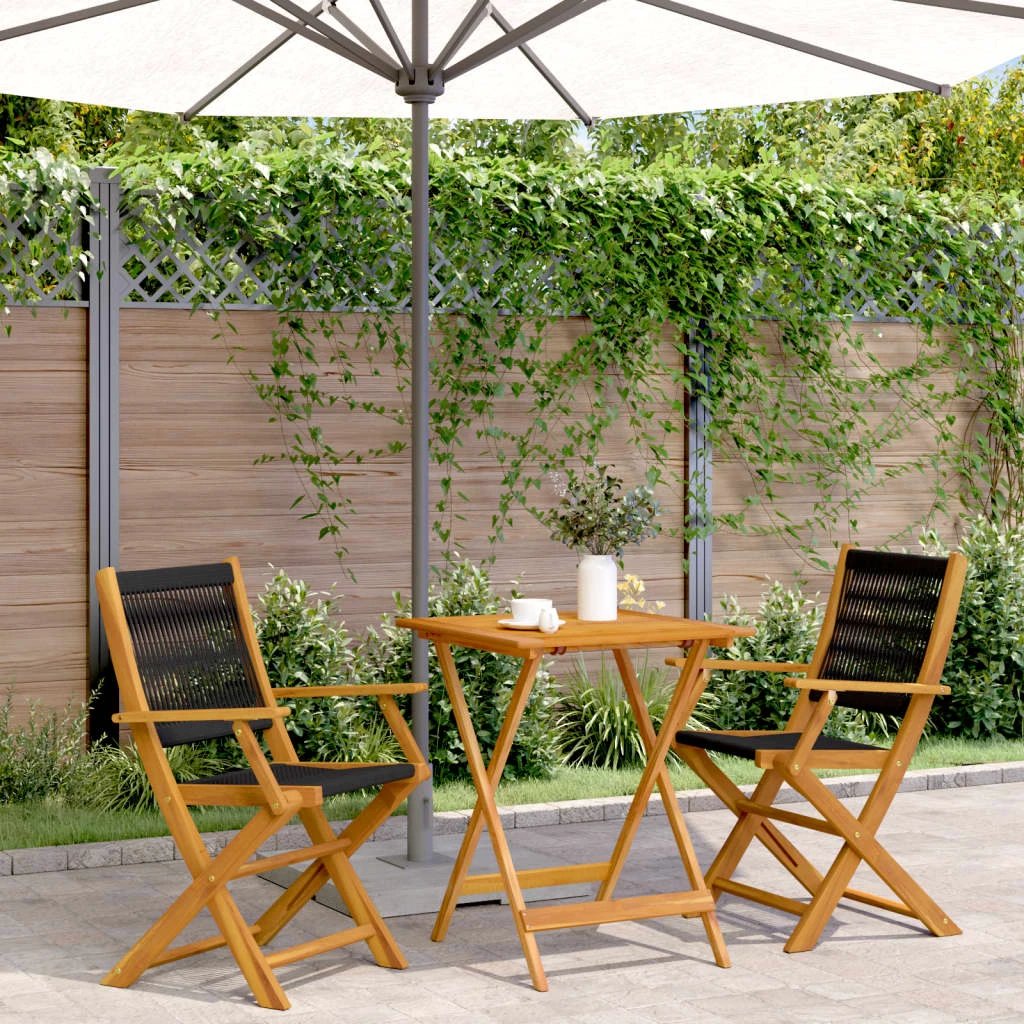 vidaXL 3 Piece Bistro Set Black Polypropylene and Solid Wood by vidaXL