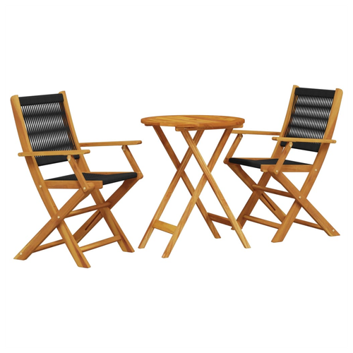 vidaXL vidaXL 3 Piece Bistro Set Black Polypropylene and Solid Wood - Bistro Sets