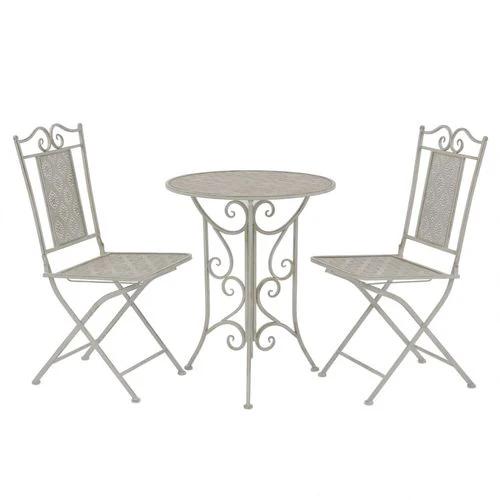 vidaXL vidaXL 3 Piece Bistro Set Steel White - Bistro Sets