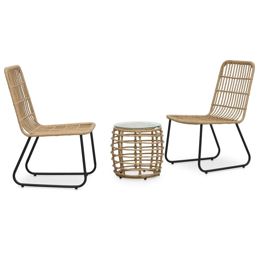 vidaXL 3 Piece Bistro Set Poly Rattan Oak - Bistro Sets
