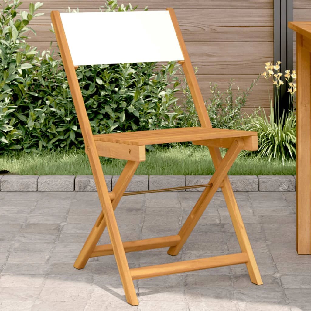 vidaXL Bistro Chairs 2 pcs Cream White Solid Wood Acacia and Fabric by vidaXL