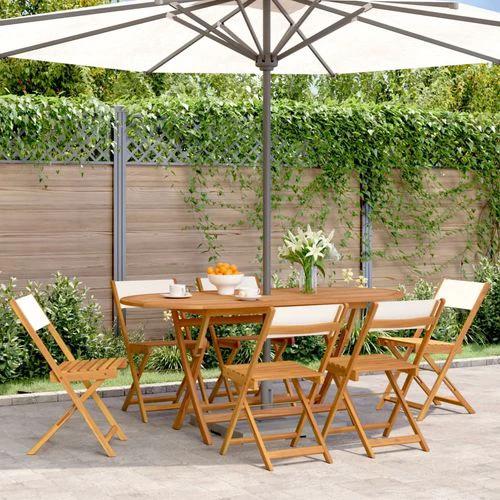 vidaXL Bistro Chairs 2 pcs Cream White Solid Wood Acacia and Fabric by vidaXL