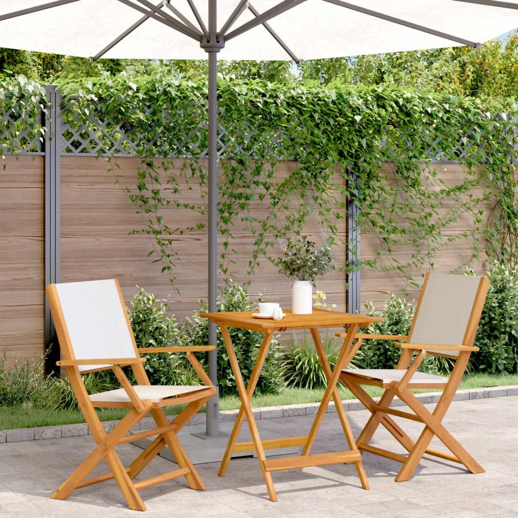 vidaXL vidaXL 3 Piece Bistro Set Cream White Fabric and Solid Wood - Bistro Sets