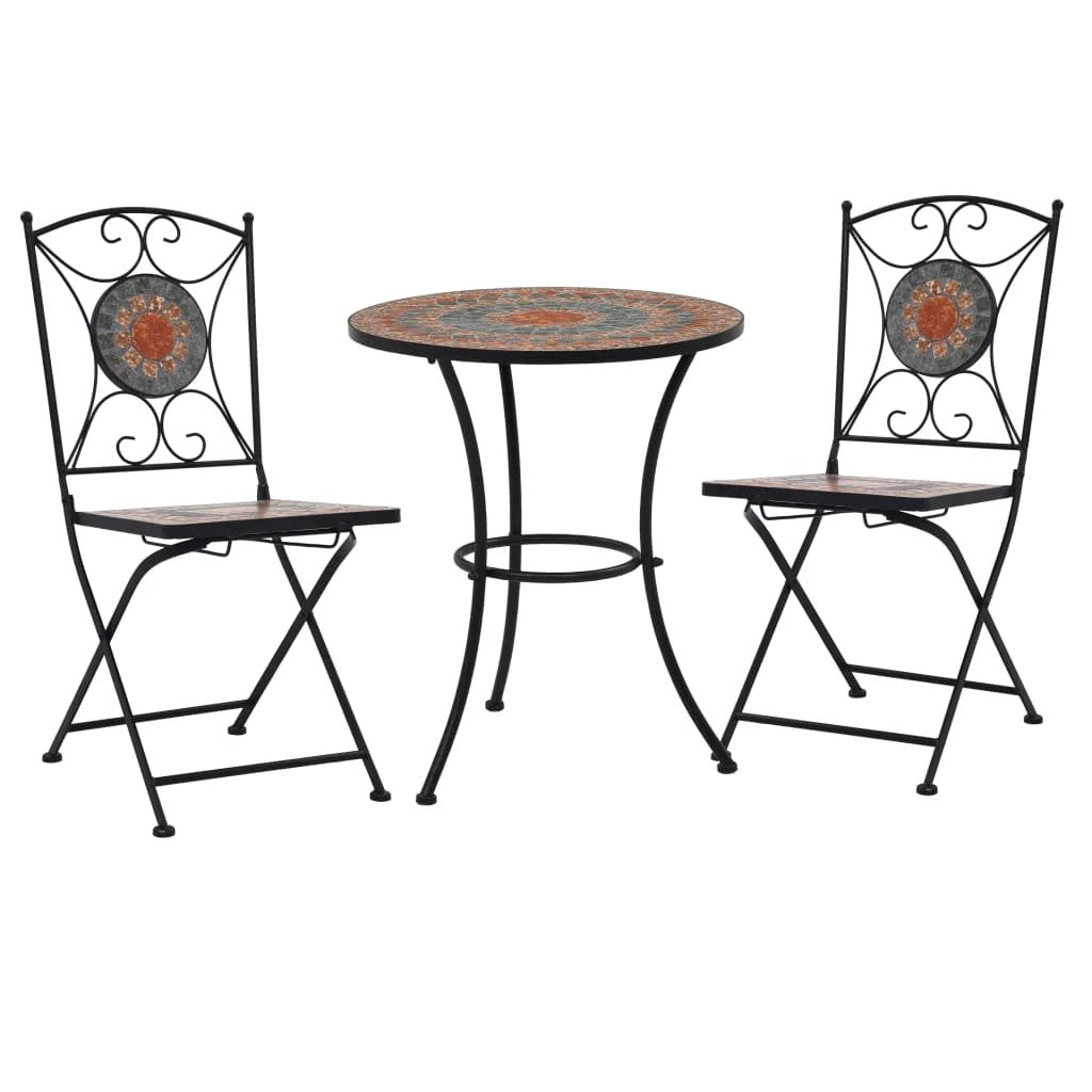 vidaXL 3 Piece Mosaic Bistro Set Ceramic Tile Terracotta - Bistro Sets