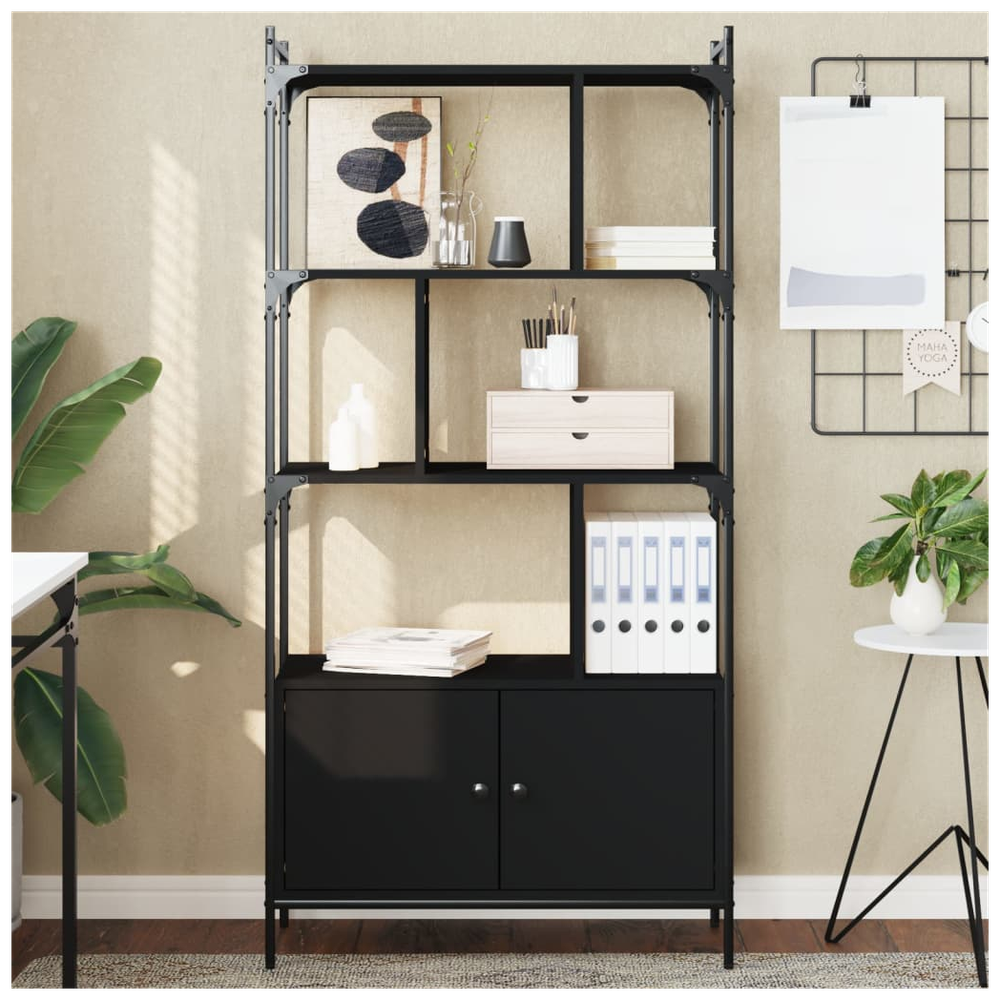 Bookcase with Doors Black76.5x30x154.5 cm vidaXL Engineered Wood by vidaXL