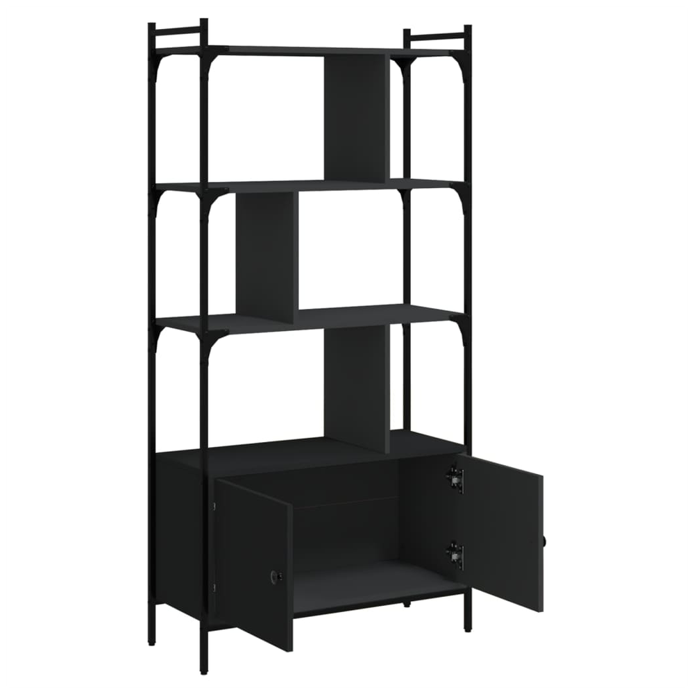 Bookcase with Doors Black76.5x30x154.5 cm vidaXL Engineered Wood by vidaXL