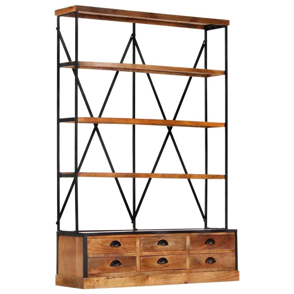 4-Tier vidaXL Bookcase with 6 Drawers 122x36x181 cm Solid Mango Wood by vidaXL