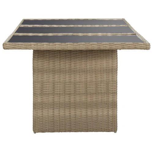 vidaXL Garden Dining Table Brown 200x100x74 cm Glass and Poly Rattan -