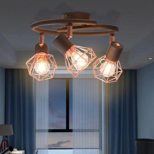 vidaXL Ceiling Lamp with 3 Spotlights E14 Black and Copper - Ceiling Lights