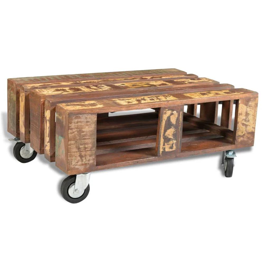 Coffee Table with 4 Wheels vidaXL Reclaimed Wood by vidaXL