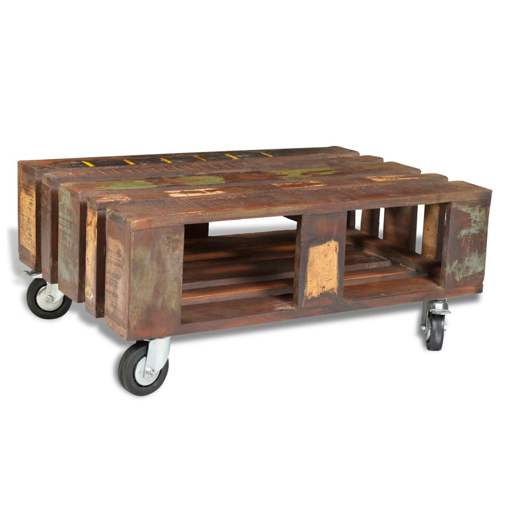 Coffee Table with 4 Wheels vidaXL Reclaimed Wood by vidaXL