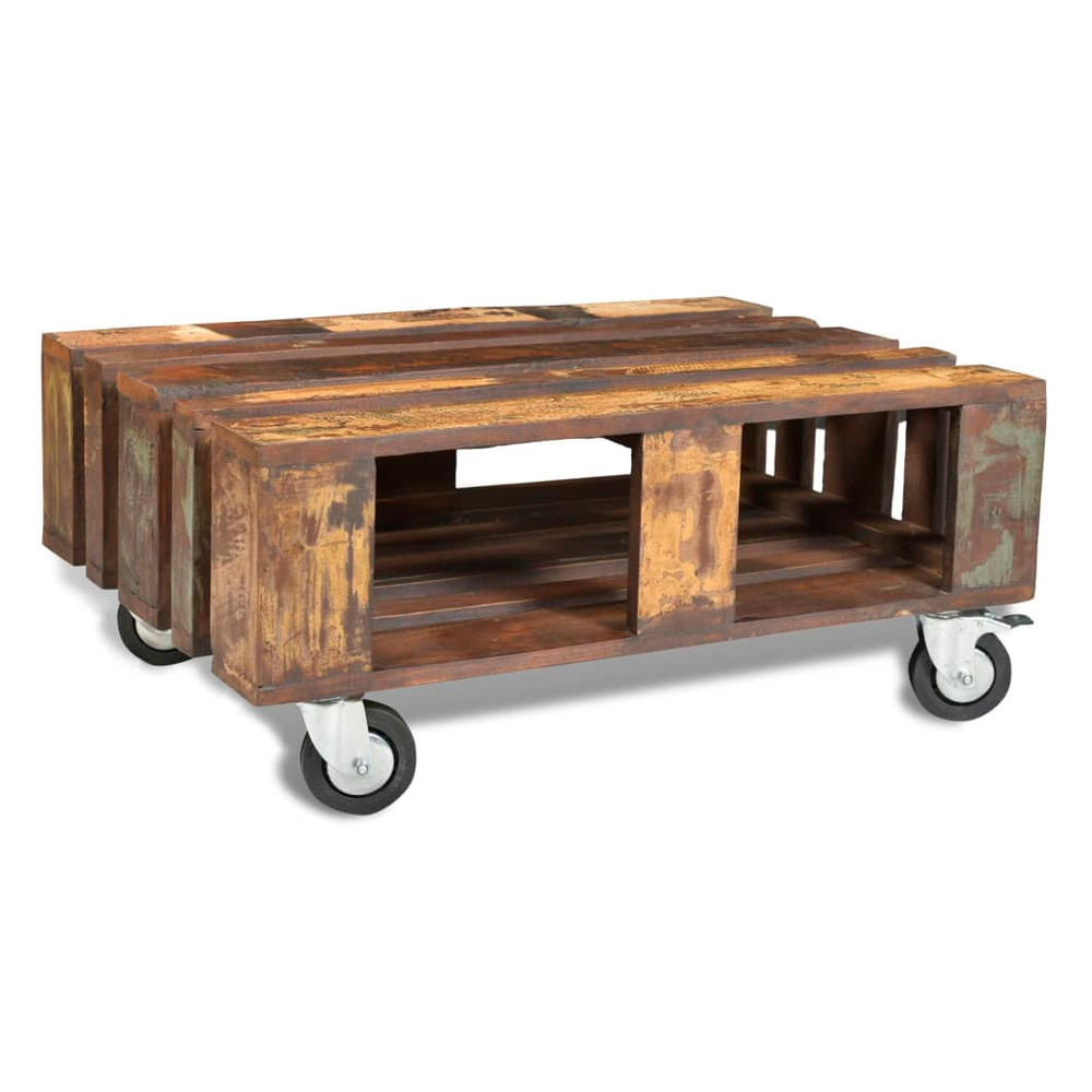 Coffee Table with 4 Wheels vidaXL Reclaimed Wood by vidaXL