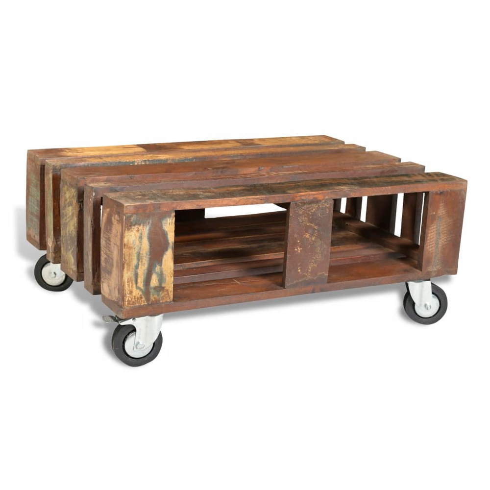 Coffee Table with 4 Wheels vidaXL Reclaimed Wood by vidaXL