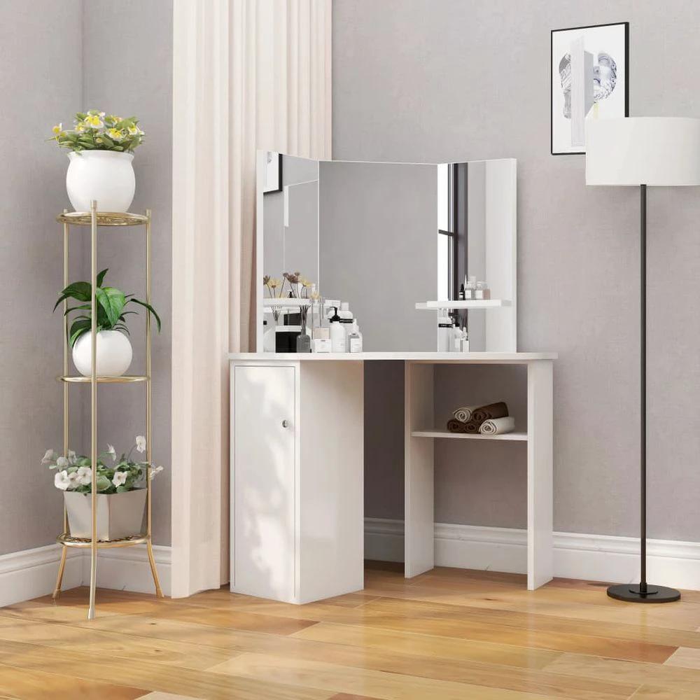vidaXL Corner Dressing Table Cosmetic Table Make-up Table vidaXL White - Uncategorized Console Table