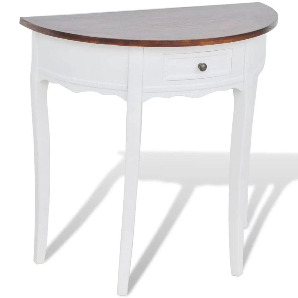 Console Table with Drawer Half-round vidaXL White by vidaXL