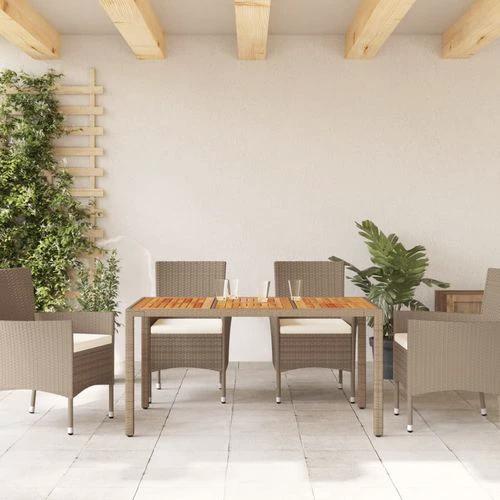 vidaXL Garden Table Beige 150x90x75 cm Poly Rattan Acacia Wood by vidaXL