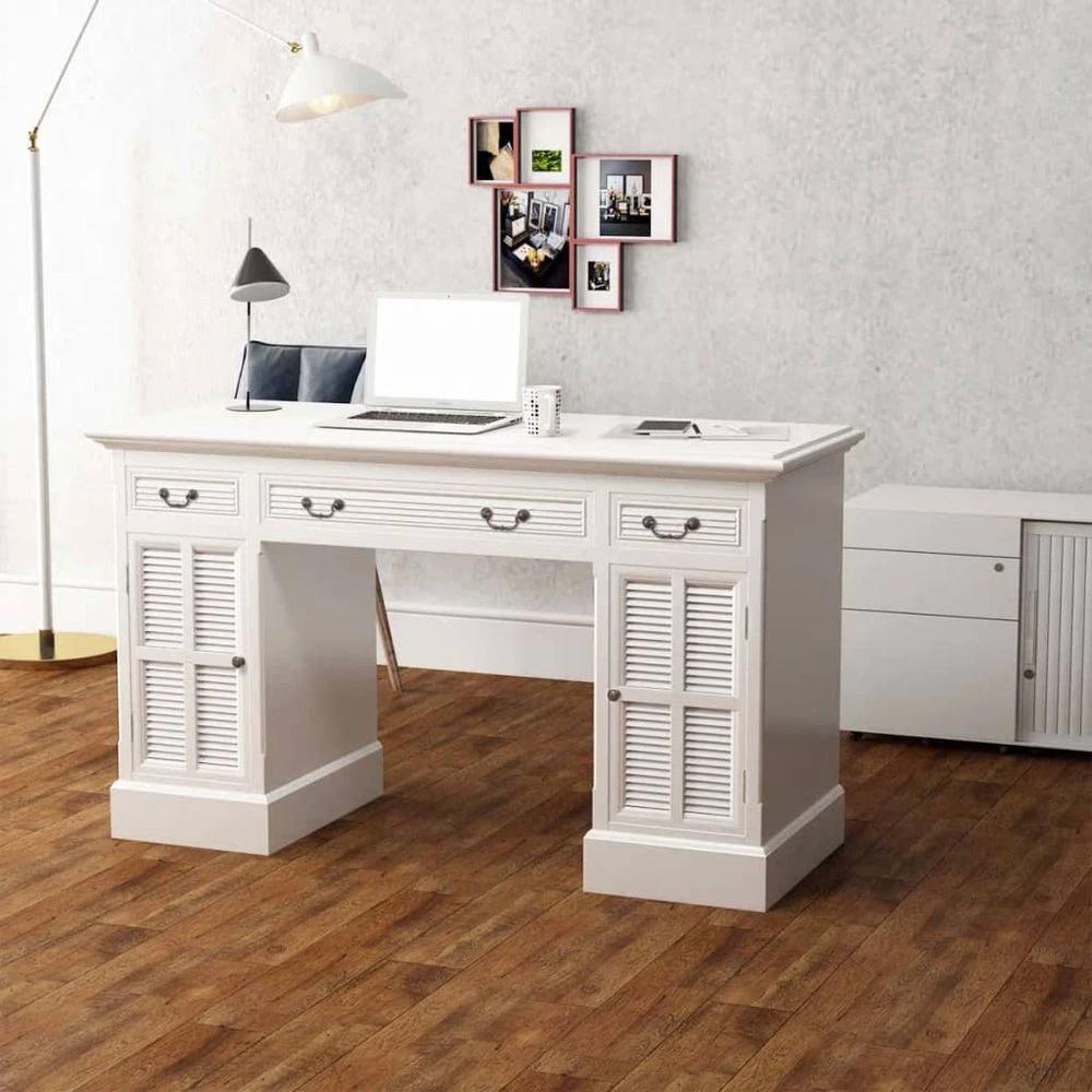Double Pedestal Desk vidaXL White 140x48x80 cm by vidaXL