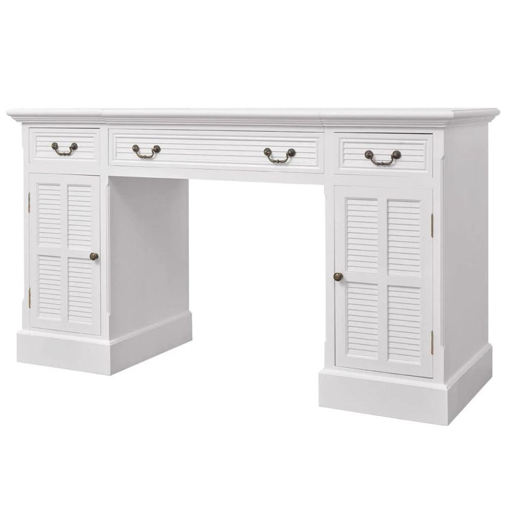 Double Pedestal Desk vidaXL White 140x48x80 cm by vidaXL