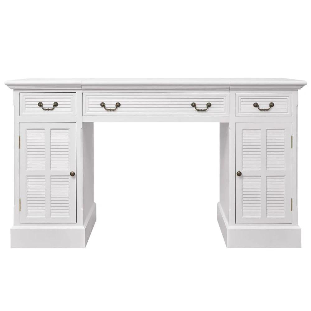 Double Pedestal Desk vidaXL White 140x48x80 cm by vidaXL