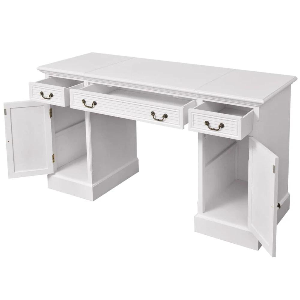 Double Pedestal Desk vidaXL White 140x48x80 cm by vidaXL