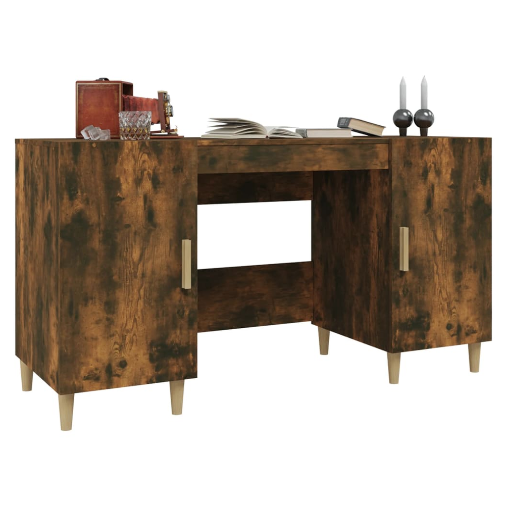 Desk Smoked Oak 140x50x75 cm vidaXL Engineered Wood by vidaXL