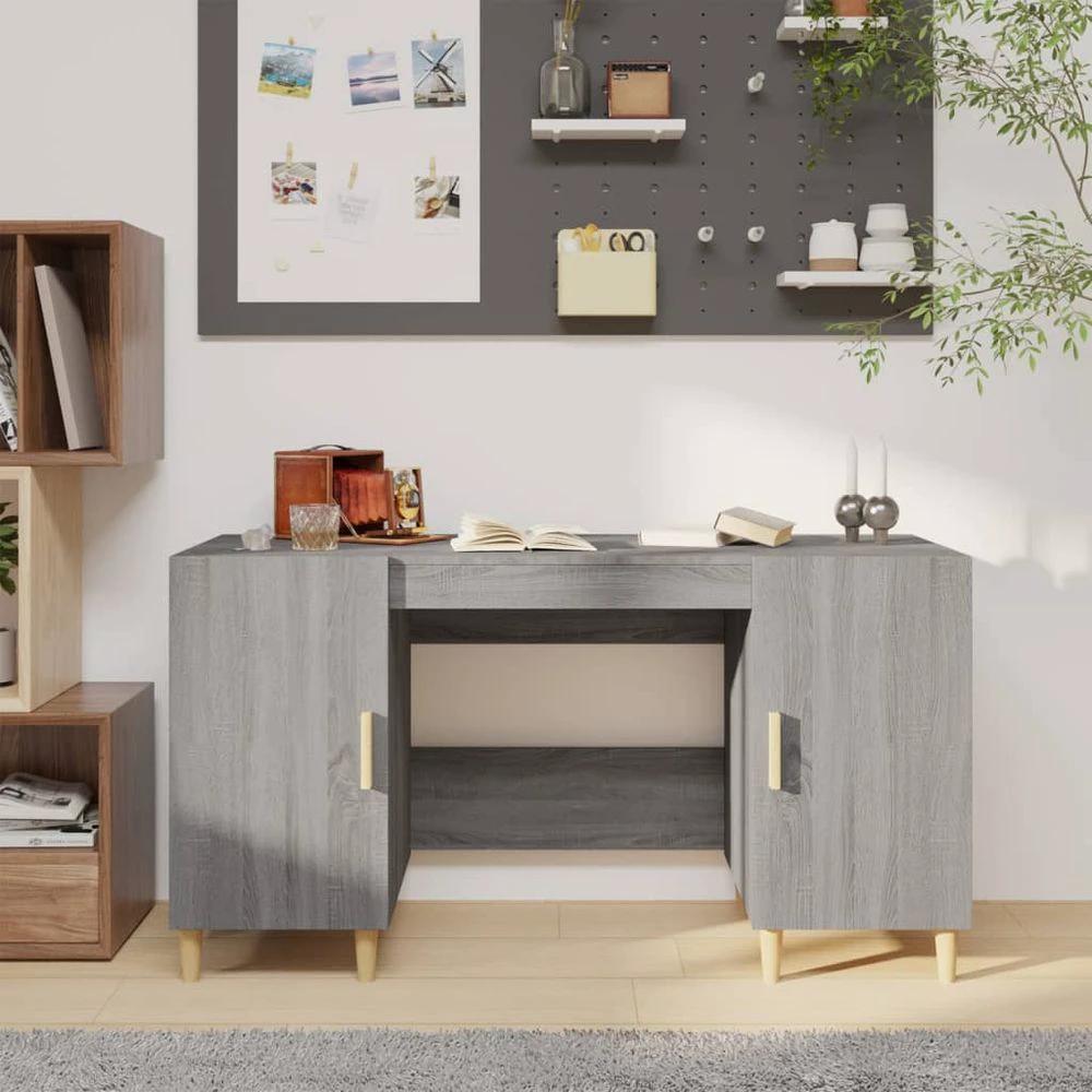 Desk Smoked Oak 140x50x75 cm vidaXL Engineered Wood by vidaXL