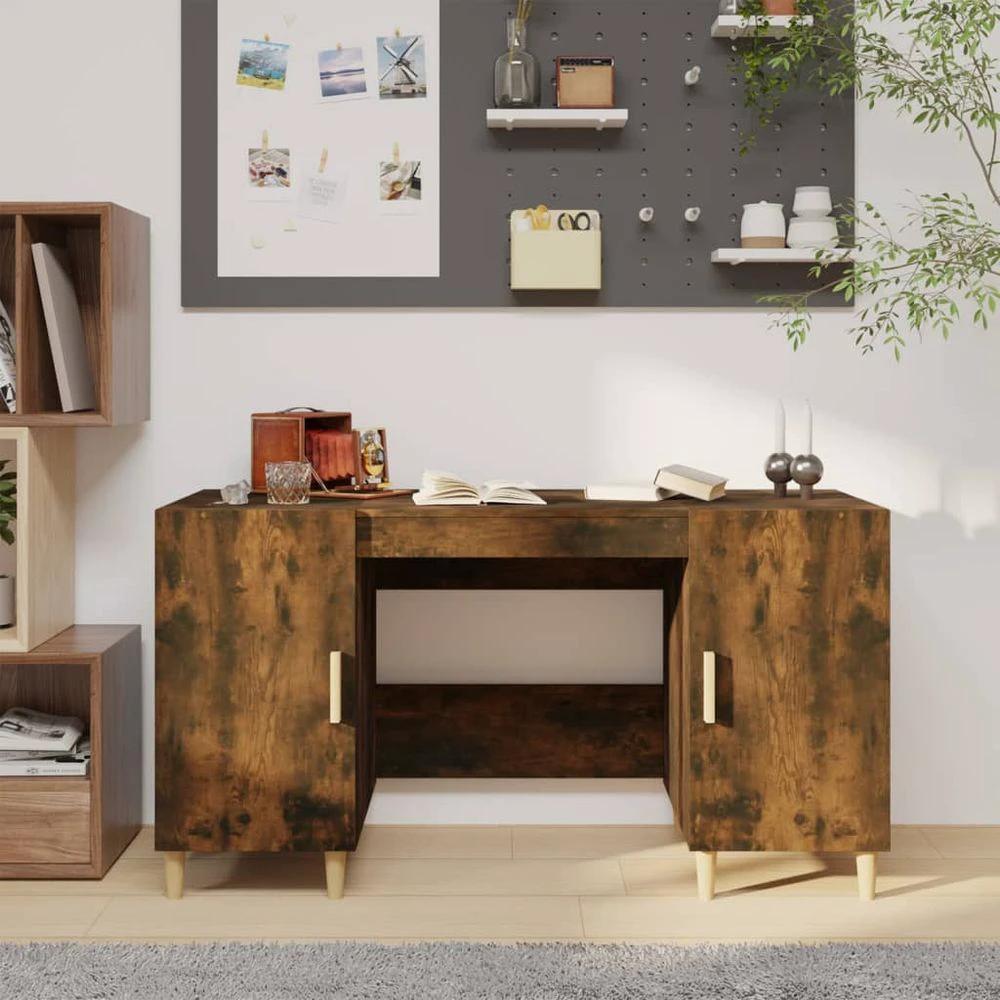 Desk Smoked Oak 140x50x75 cm vidaXL Engineered Wood by vidaXL