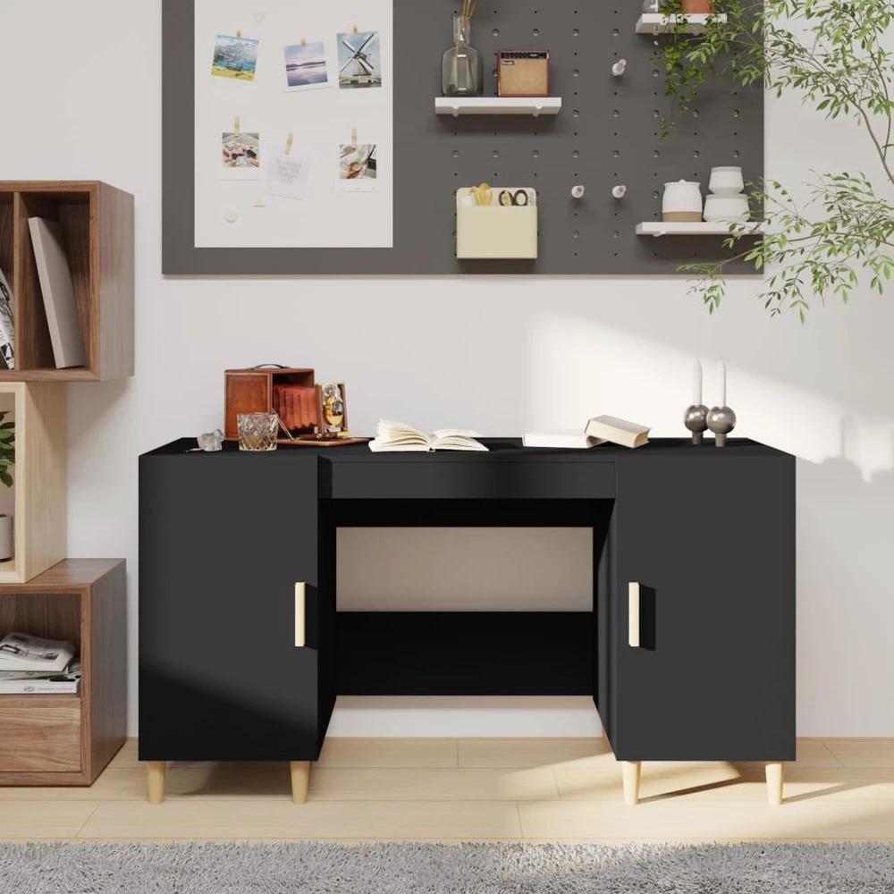Desk Smoked Oak 140x50x75 cm vidaXL Engineered Wood by vidaXL