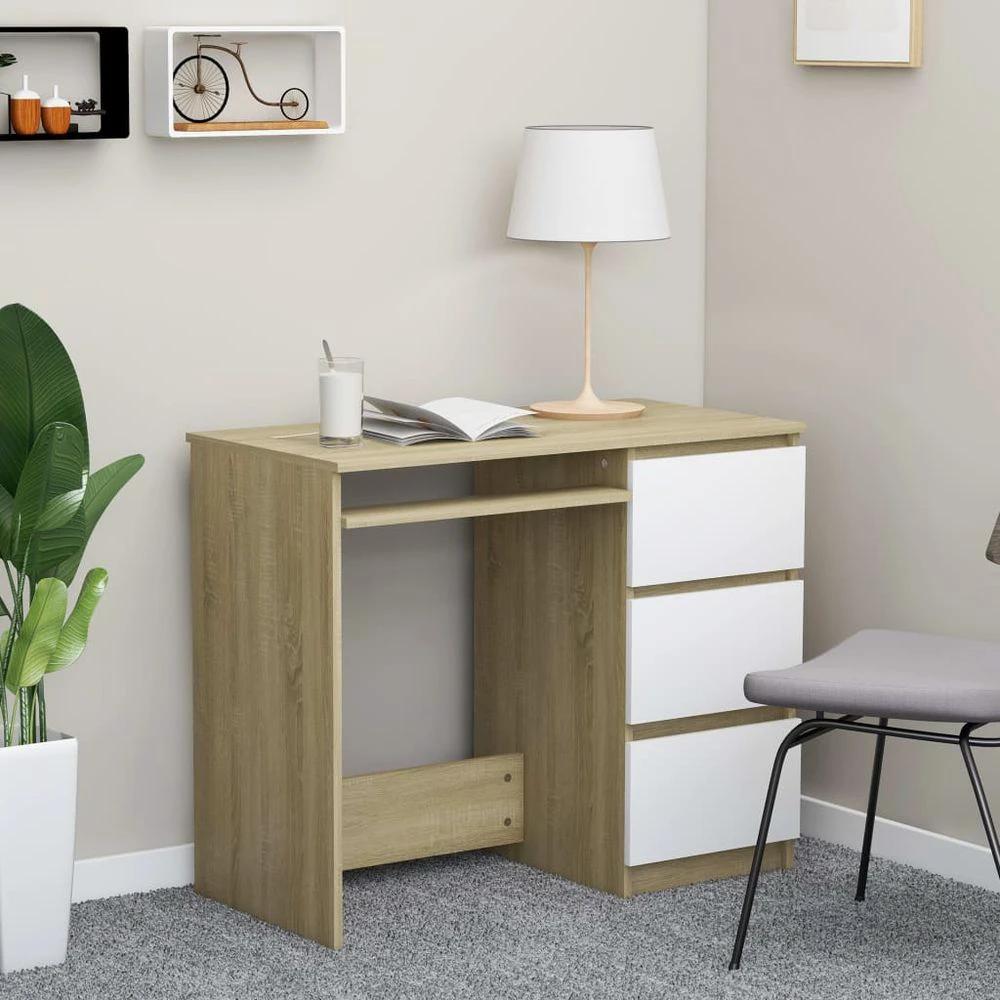 Desk Smoked Oak 90x45x76 cm vidaXL Engineered Wood by vidaXL